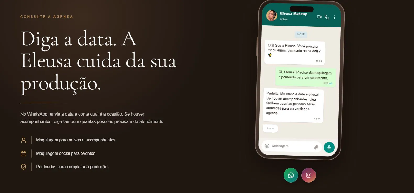 Captura do site Eleusa Makeup: agendamento pelo whatsapp