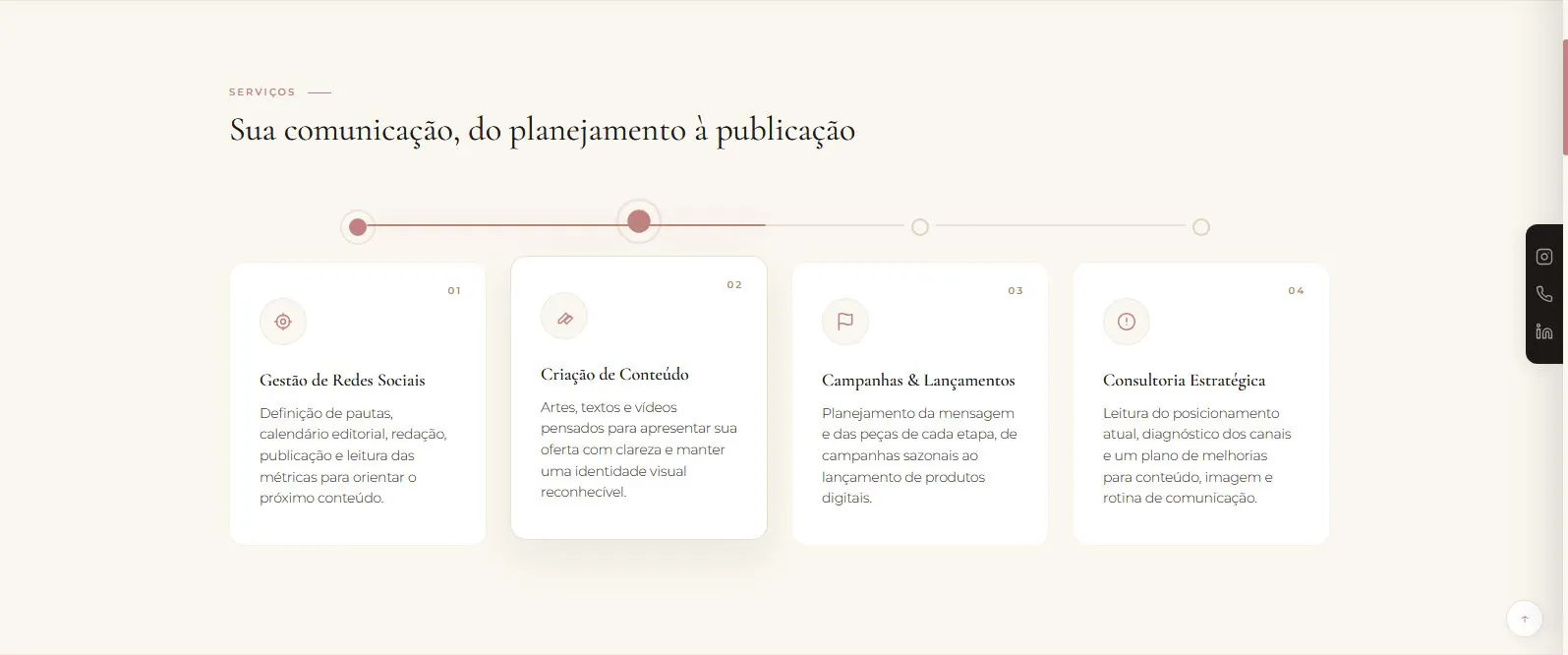 Captura do site Hosana Cardoso: serviços