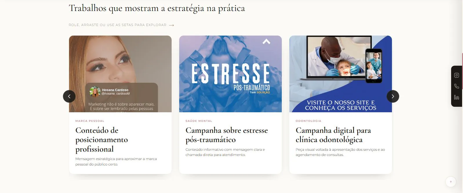 Captura do site Hosana Cardoso: trabalhos