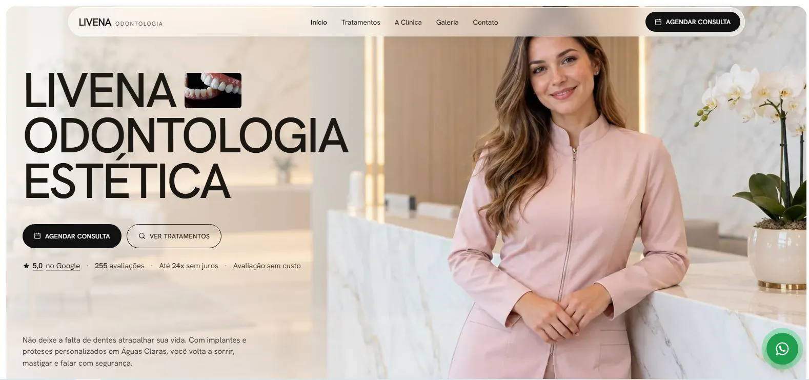 Captura do site Livena Odontologia: página inicial