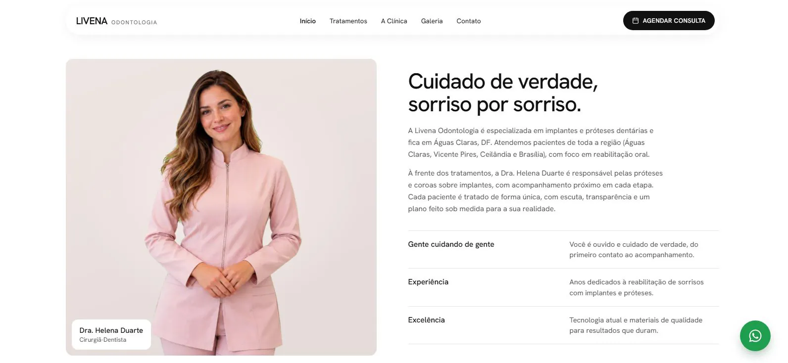 Captura do site Livena Odontologia: sobre a clínica
