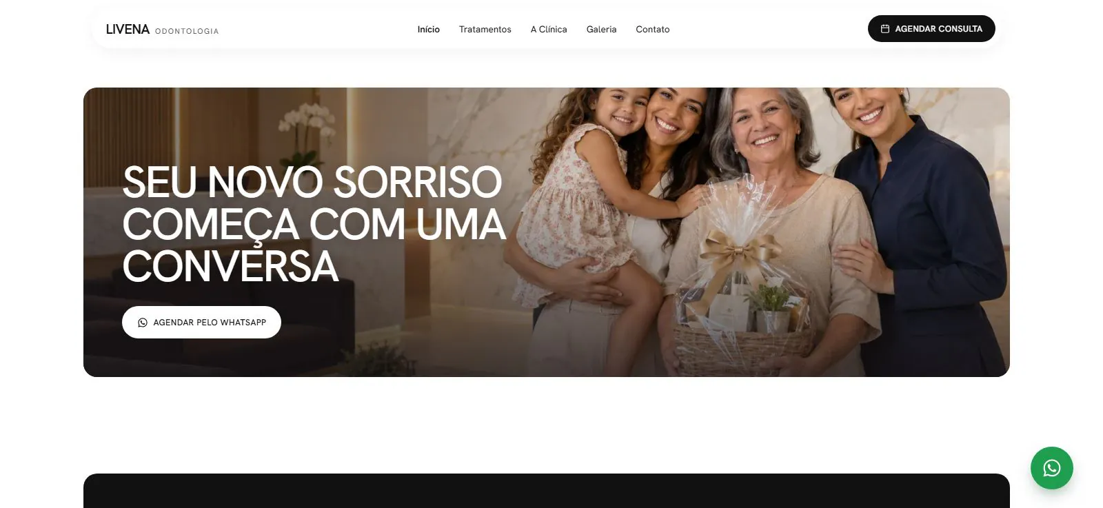 Captura do site Livena Odontologia: chamada para agendar