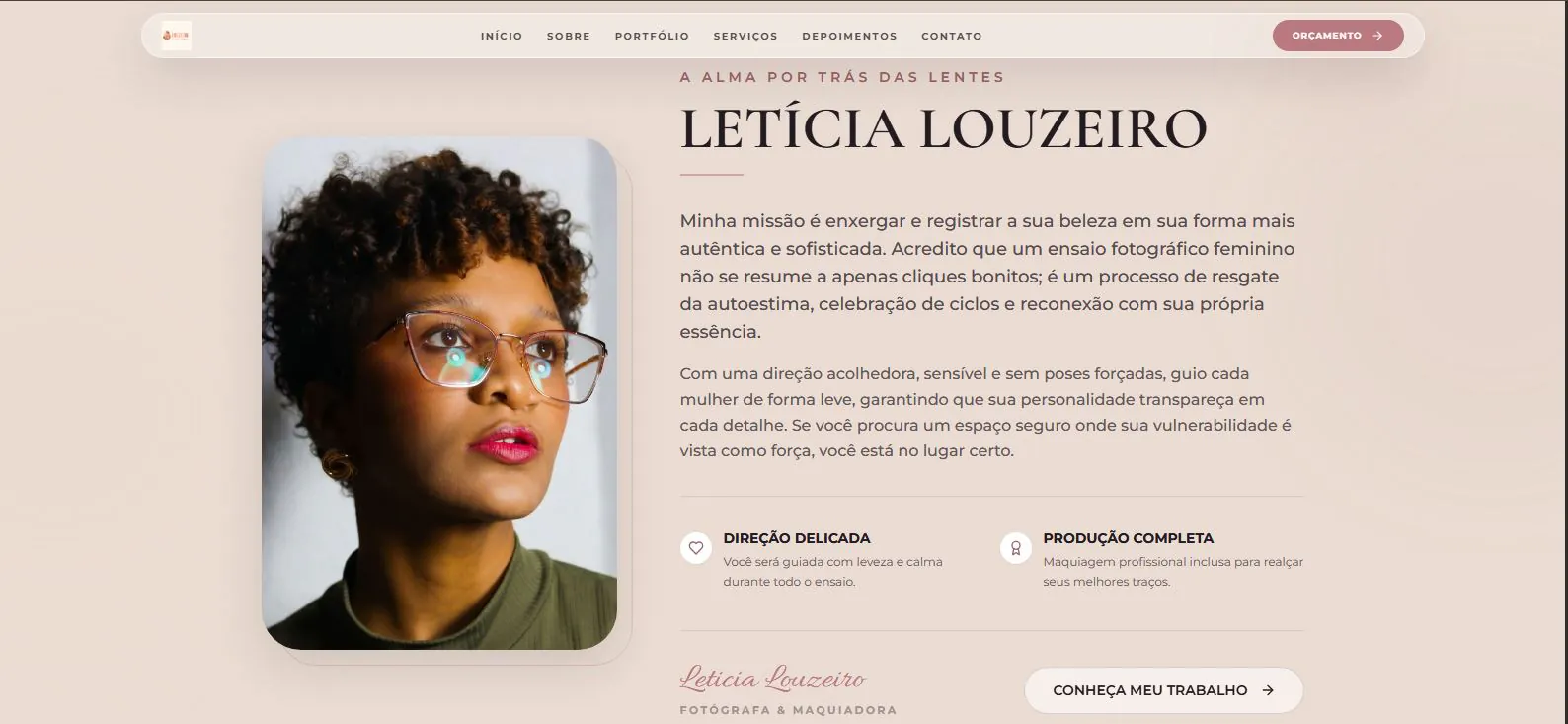 Captura do site Lumina Fotografia: sobre a fotógrafa