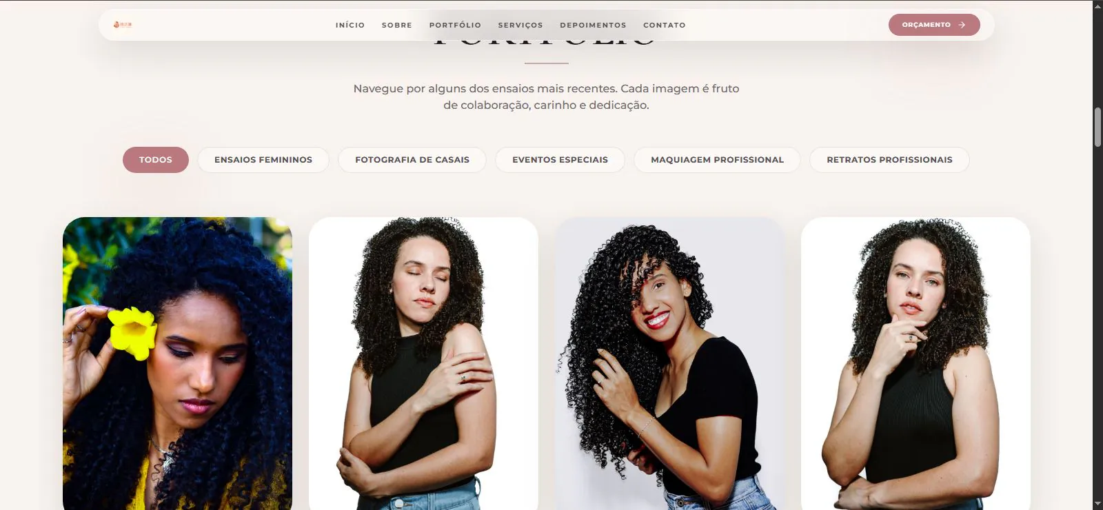 Captura do site Lumina Fotografia: portfólio
