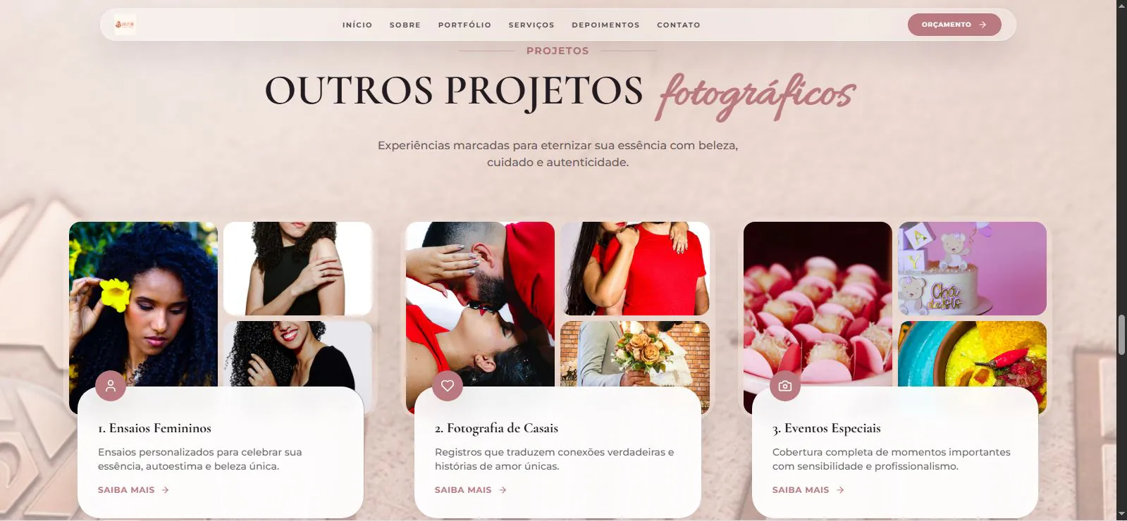Captura do site Lumina Fotografia: outros ensaios