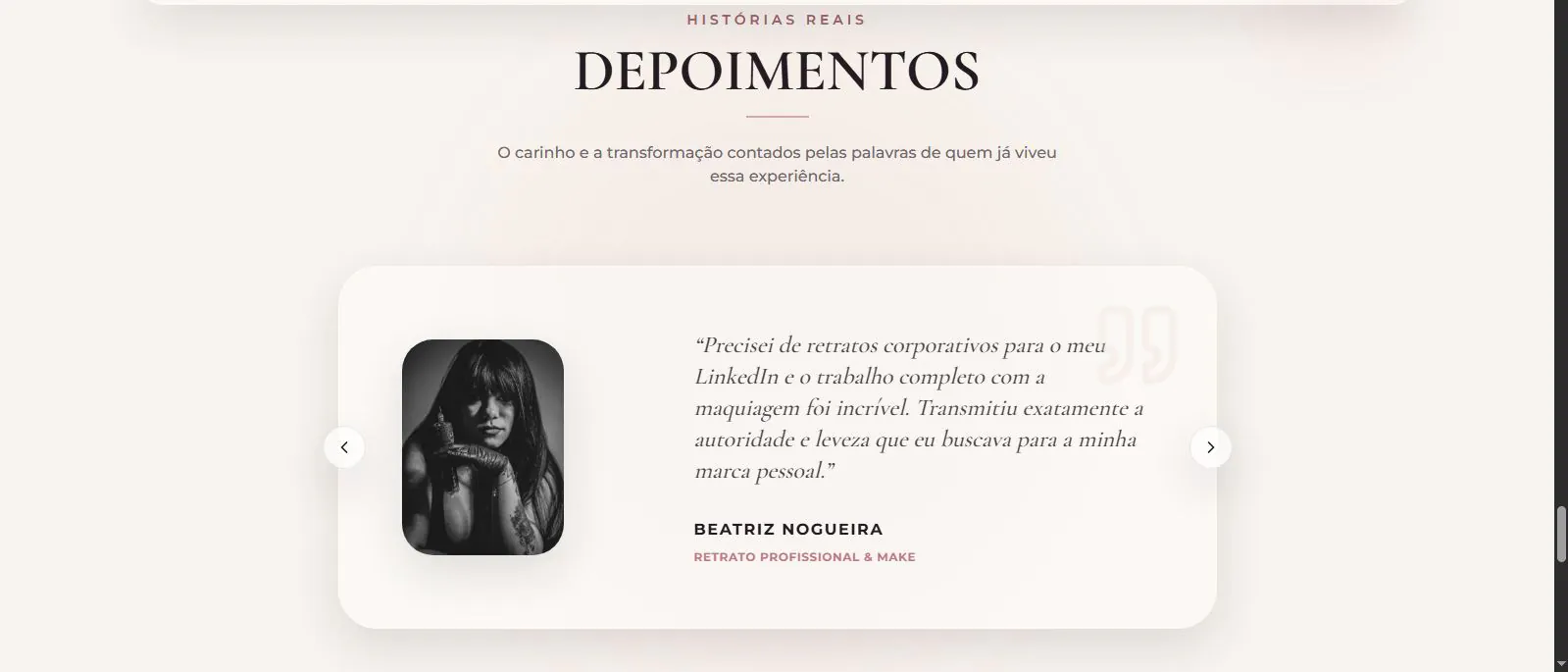 Captura do site Lumina Fotografia: depoimentos